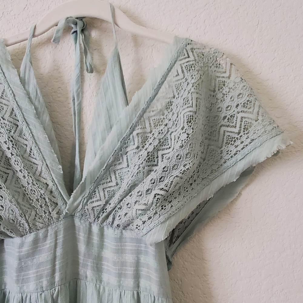 Promesa Saving Grace Sage Green High Low Above Knee Boho Halter Dress S Boho NWT - Picture 10 of 15